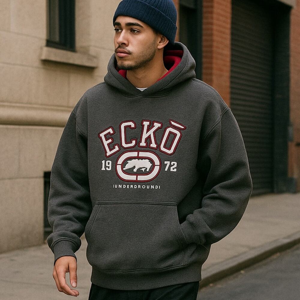 Ecko Unltd Otherground Rhino Hoodie Mens Size S Gray Y2K Streetwear Pullover